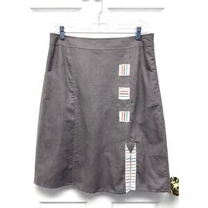 A-Belle Linen Cotton A-Line Skirt Taupe Embroidered Detail EU 40 Size 10